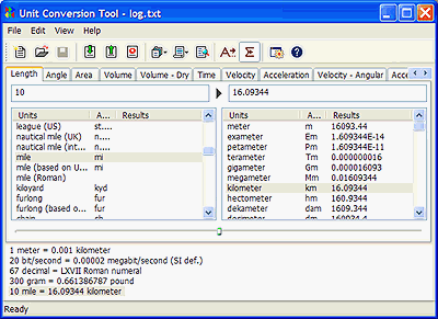 Screenshot of AccelWare Unit Conversion Tool